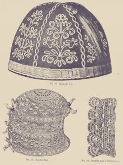 No. 36. SMOKING CAP,
No.37. BABY'S CAP,
No. 38. BORDER FOR A BABY'S CAP.