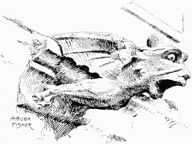 A GARGOYLE IN THE CLOISTERS. DRAWN BY A. HUGH FISHER. Illustration: A GARGOYLE IN THE CLOISTERS. DRAWN BY A. HUGH FISHER.