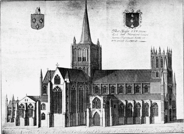 THE CATHEDRAL FROM THE NORTH AT THE END OF THE SEVENTEENTH CENTURY. Illustration: THE CATHEDRAL FROM THE NORTH AT THE END OF THE SEVENTEENTH CENTURY.