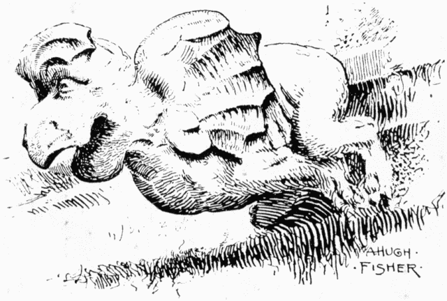 A GARGOYLE IN THE CLOISTERS. DRAWN BY A. HUGH FISHER. Illustration: A GARGOYLE IN THE CLOISTERS. DRAWN BY A. HUGH FISHER.