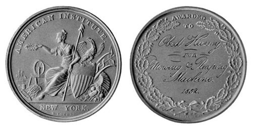 Silver medal won by Mr. Hussey with the Reaper at New
York in 1852