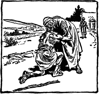 Title page decoration: old man embracing young son Title page decoration: old man embracing young son