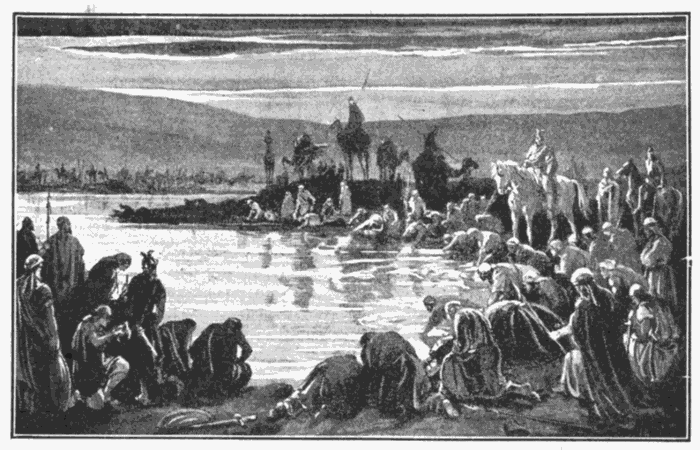 Gideon Choosing His Army. "Whosoever is fearful and afraid, let him return and depart." Judges 7:3. Illustration.