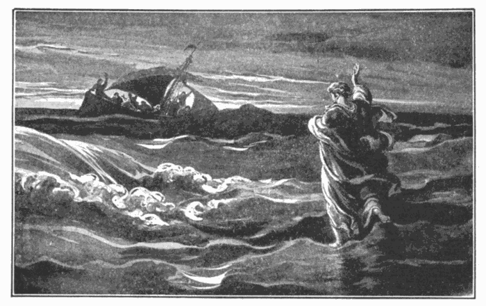 Jesus Walking On The Sea. "Faith cometh by hearing, and hearing by the word of God." Rom. 10:17. Illustration.