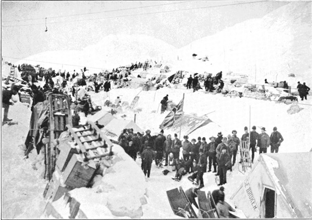 Copyright by E. A. Hegg, Juneau

Summit of Chilkoot Pass, 1898