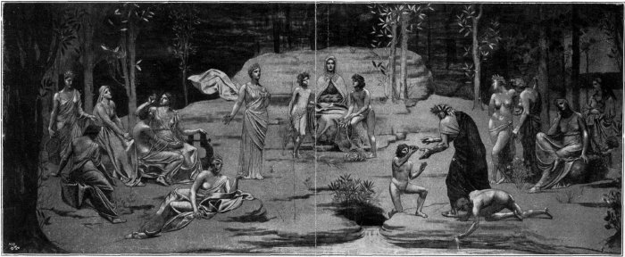 PUVIS DE CHAVANNES.MITTELGRUPPE AUS DEM WANDGEMÄLDE IN DER SORBONNE ZU PARIS. Illustration: Puvis de Chavannes. Mittelgruppe aus dem Wandgemälde in der Sorbonne zu Paris