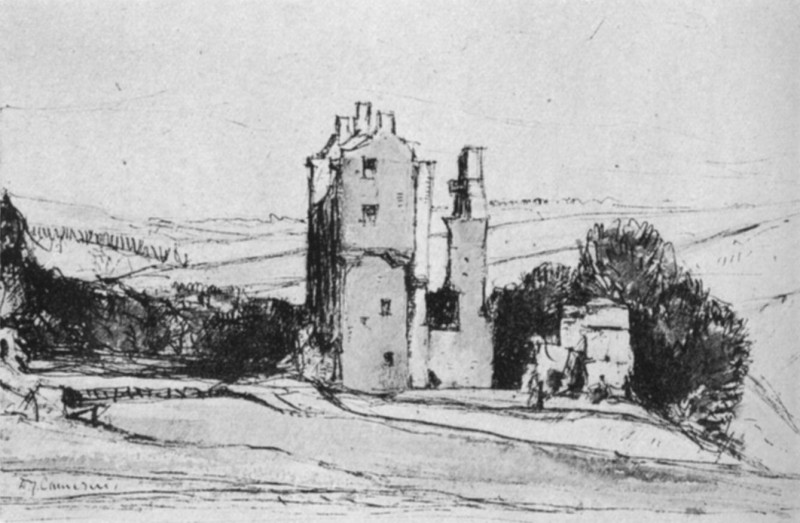 Mucherach Castle, Drawing in Pen and Wash. David Young Cameron, Scotch, 1865- Mucherach Castle, Drawing in Pen and Wash. David Young Cameron, Scotch, 1865-