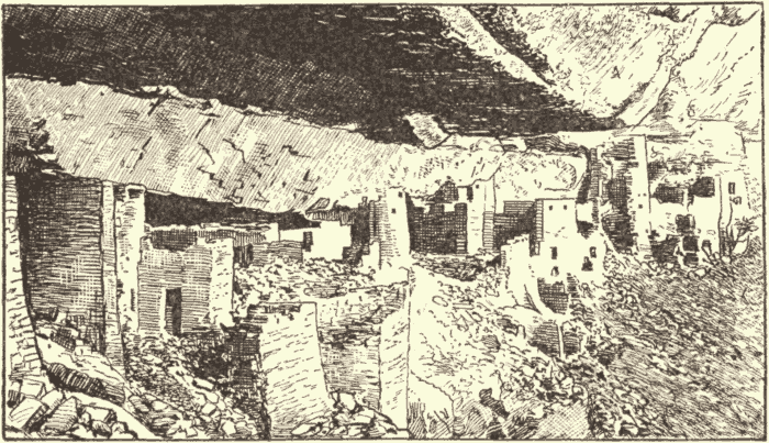 Cliff Ruins at Mancos Canyon. (After Photograph.) Illustration.