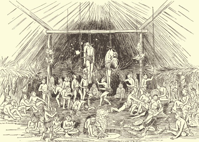 Tortures of the Mandan Sun Dance. (After Catlin.) Illustration.