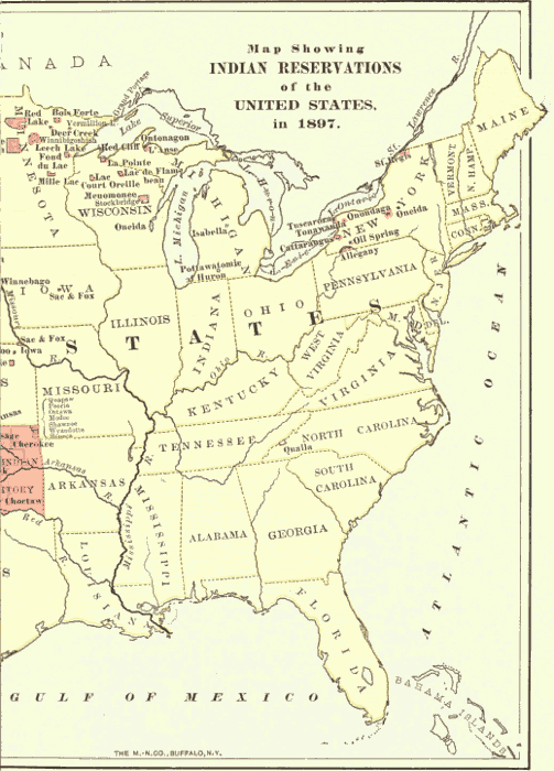 Map Showing Indian Reservations of the United States in 1897. (East) Illustration.