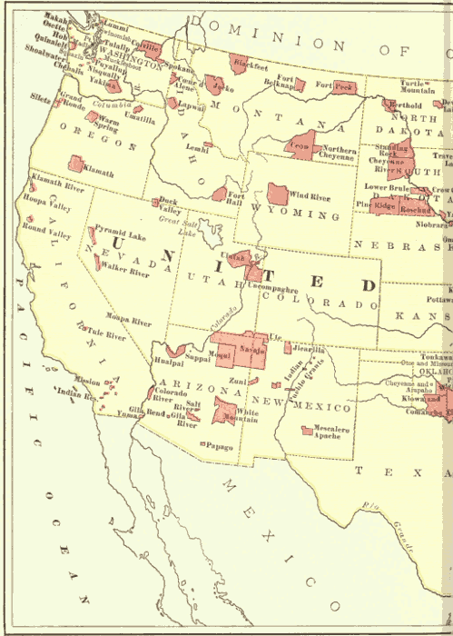 Map Showing Indian Reservations of the United States in 1897. (West) Illustration.