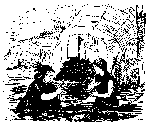 Two ladies talking whilst bathing.
